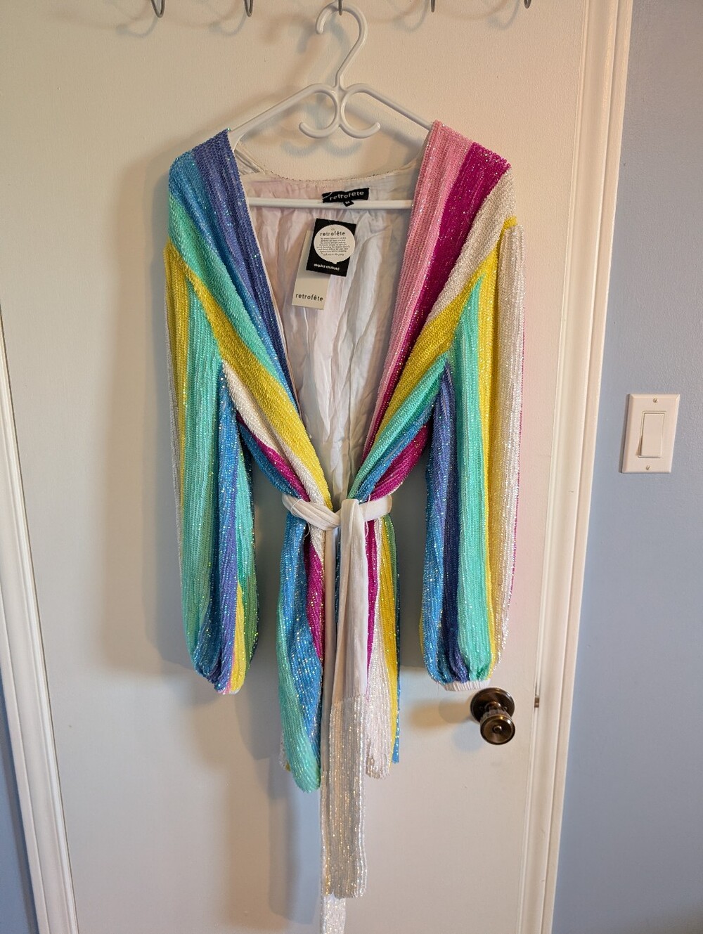 NWT Retrofête Gabrielle Sequin Robe Dress Rainbow Stripe Size M - Picture 2 of 13